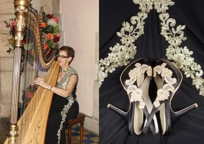 The Elegant Harp Esther Underhay in custom sling platform
