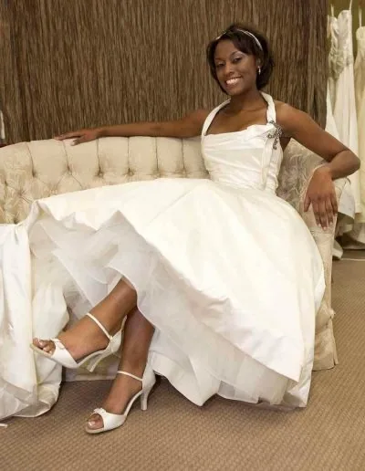 Angela Nuran customer wearing bridal shoes