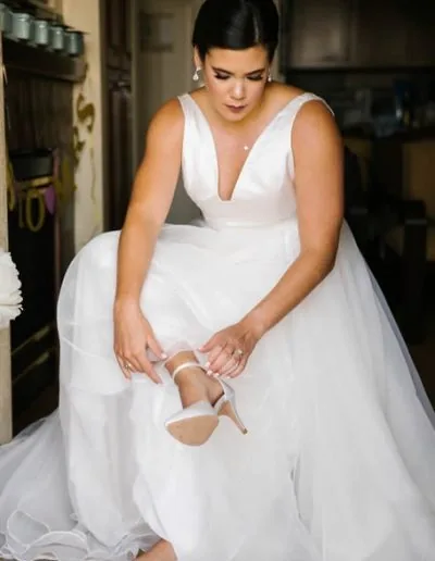 Angela Nuran customer wearing bridal shoes