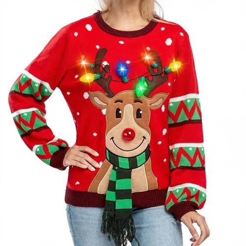 LED Reindeer Ugly Christmas Sweater